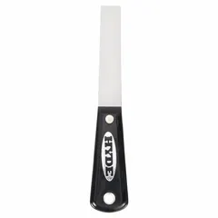 Standard spreading tool with a straight carbon steel blade and nylon handle. Full-tang construction for added strength. Used for applying and smoothing putty, spackle, or joint compound in general construction and maintenance tasks.