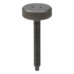 This knurled-head hand knob screw features a dog-point tip for positive locking in positioning applications. With a 1/4"-20 thread and 1 3/4 in thread length, it is suited for manual adjustment and clamping in fixtures and jigs without tools.