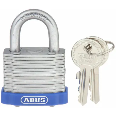 ABUS Padlock: Steel, Unfinished, Silver, Std Shackle, Steel, 25/32 in Vert Clearance - Standard Shackle Master Keyed Padlocks