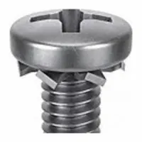 This #10-32 thread size, 1/2-inch-long stainless steel pan head machine screw features an integrated external tooth lock washer. The passivated finish provides corrosion resistance. Used in machinery, electrical panels, and industrial equipment where vibration resistance is needed. Drive size #2. 25 pieces per pack