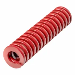 Cylindrical silicon alloy steel wire die spring with closed, ground ends. Suitable for use in stamping dies, metal forming tools, and industrial presses where controlled force and return action under high cyclic loads are required. Length 2-63/64 in, outside diameter 0.49 in. Pack of 5.