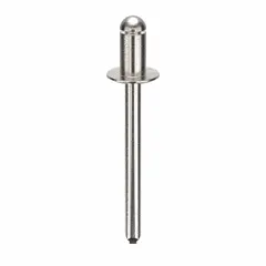 Domed-head blind rivet for fastening materials where only one side is accessible. 0.183" diameter, 1.601" overall length, 19/64" body length. Supplied in a 250-piece pack. Suitable for sheet metal assembly, automotive repair, and industrial fabrication.