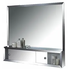 Rectangular mirrored medicine cabinet with a glass body and a bright annealed stainless steel frame in silver. Overall dimensions: 30 in width, 32 in height, 4-1/4 in depth. Suitable for bathroom storage and grooming in residential or commercial settings.