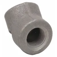 Steel 45° elbow with 1/4 in Female NPT threaded connections on both ends. Rated for maximum operating pressure of 2,000 psi at 150° F. Used in high-pressure industrial piping systems to change flow direction