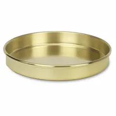 This brass testing pan has an 8-inch overall diameter and is used for collecting fine particles in particle size analysis and material classification. It is suitable for laboratory sieving applications where precise separation of materials is required.