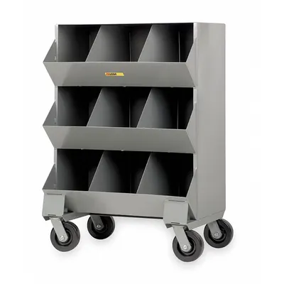 LITTLE GIANT Mobile Stacking Bin Unit, 9 Compartments, Gray, with Casters - Mobile Stacking Bin Units