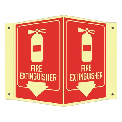 LYLE Fire Extinguisher Sign: Aluminum, Mounting Holes Sign Mounting - V-Shape Projection Fire Extinguisher Signs
