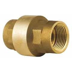 This BONOMI inline disc check valve features a lead-free brass body with FNPT x FNPT connections for 3 in pipe. It is designed to prevent backflow in gas, oil, or water media systems. The inline valve body type allows straightforward installation in horizontal or vertical piping.