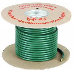 This CHAINFLEX continuous flexing control cable features 5 conductors of 16 AWG stranded copper with a ground conductor, rated 600 V. The PVC jacket provides oil and grease resistance. Suitable for fixed, flexible, and e-chain applications with minimum bend radius factors of 4 x OD (fixed), 5 x OD (flexible), and 6.8 x OD (e-chain). cRUus listed.