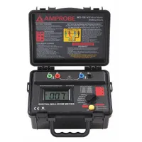 The AMPROBE MO-100 is a digital milli ohmmeter for low-resistance measurements from 0 microohm to 2 kiloohm. It is used in industrial applications such as testing motor windings, transformer coils, cable splices, and switchgear contacts. This tester has no CAT safety rating and no certification included