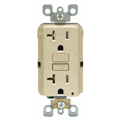 LEVITON GFI Receptacle: Decorator Duplex, 5-20, Ivory, GFCI, 125V AC, 20 A - General Purpose Receptacles