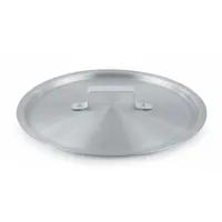Aluminum cover for 7 qt sauce pans, featuring a riveted aluminum handle. NSF Certified for commercial kitchen use. Body and handle are constructed from aluminum