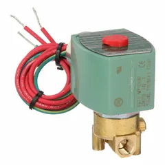 This REDHAT solenoid valve is a 2-way, 2-position normally closed type with a 1/8 in pipe size. It operates on 120V AC (also compatible with 110V AC) and features a watertight coil enclosure. Designed for high-flow applications, it is suitable for on/off control of liquids or gases in industrial automation, irrigation, and process control systems.