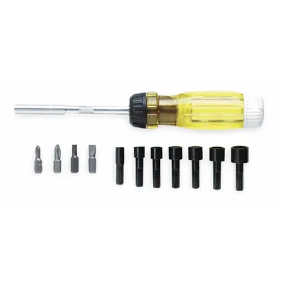 PROTO Multi-Bit Screwdriver: Hex/Phillips/Slotted Tip, 11 Tips, 8 3/4 in Overall Lg - Combination Multi-Bit Screw & Nut Drivers