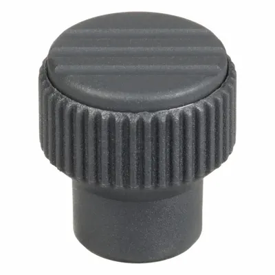 KIPP Knurled Knob with Threaded Hole, M4, 21 mm Dia, Gray Plastic with SS Thread - Knurled Knobs with Threaded Hole