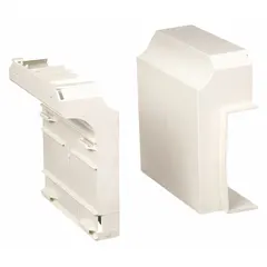 This non-metallic plastic tee is used to create T-shaped junctions in Base-Trak multichannel raceways, enabling cable routing in three directions. It measures 4 1/2 inches wide and 1 3/4 inches high, in Office White color. Designed for use with Base-Trak raceways.