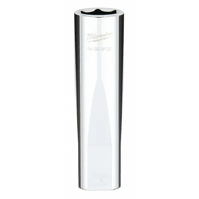 MILWAUKEE Deep Well Socket: Metric, 1/2 in Drive Size, 15 mm Socket Size, 6-Point - Anti-Roll Hand Sockets
