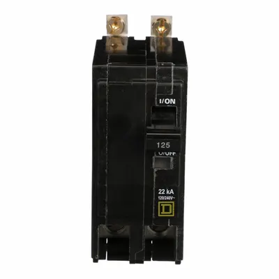 SQUARE D Miniature Circuit Breaker: 125 A, 120/240V AC, Single Phase, 22kA at 120/240V AC - QOB Series, Bolt-On Square D Miniature Circuit Breakers