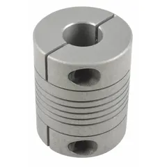 Aluminum flexible coupling with 25 mm outside diameter, 32 mm overall length, and 10 mm Side A bore diameter. Used to connect two shafts in motion control systems, compensating for minor misalignment while transmitting torque.