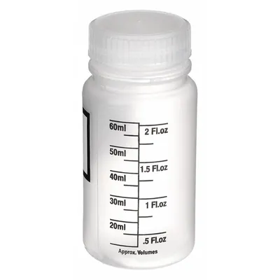 DYNALON General Purpose Bottle: Polypropylene, 60 mL, 2.02 fl oz, Closure Included - Polypropylene Wide Mouth Round Lab Bottles