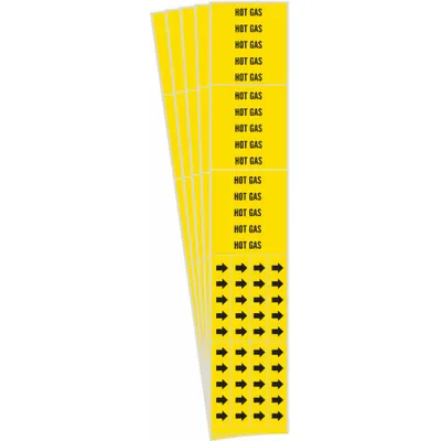 BRADY Pipe Marker: Hot Gas, Yellow, Black, Fits 3/4 in and Smaller Pipe O.D. - Hot Gas Adhesive Pipe Markers