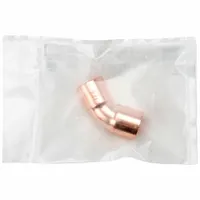 This wrot copper elbow is used to join copper tubing in plumbing, HVAC, and industrial piping systems. The cup x cup design with no center stop allows full flow for water, gas, or refrigerant lines. Clean and bagged for immediate use