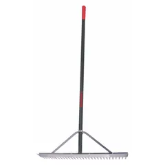 Thatch rake with a 66-inch straight aluminum handle and aluminum tines. Designed for dethatching lawns and removing light debris such as leaves and grass clippings. The aluminum construction provides a lightweight, corrosion-resistant tool for landscape maintenance.