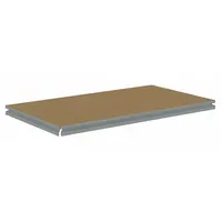 This shelf kit includes four steel beams with a zinc-plated finish and an unfinished gray particleboard deck. Designed for boltless shelving systems, it provides a single straight shelf with a 900 lb load capacity. Suitable for warehouses, stockrooms, and light industrial storage applications