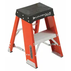 This 2-step folding step stool is constructed from fiberglass with an orange finish. It has an overall height of 2.3 ft and a load capacity of 375 lb. Suitable for industrial maintenance, electrical work, and warehousing tasks requiring a stable elevated platform.