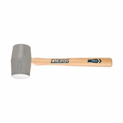 ESTWING Mallet: Hickory Handle, Plain Grip, 18 oz Head Wt, 2 1/2 in Dia, 4 1/2 in Head Lg - Rubber Mallets