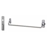 Rim-type exit device with crossbar push bar for doors up to 44 inches wide. Chrome finish. Includes night latch outside trim. ADA compliant for accessible egress
