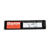 Replacement capacity identification label for Dayton brand material handling equipment. Fits model 3AY59. Displays rated capacity for compliance and safe operation