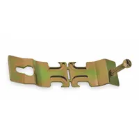 Steel angler conduit clamp with electroplated finish in gold color. Designed for securing 1/2 in RMC (rigid metal conduit) to strut channels. Suitable for supporting and routing conduit runs in electrical installations