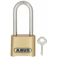 ABUS Combination Padlock: Scrolling Combo, Gold, Brass, Long Shackle, Stainless Steel Shackle (MPN 180IBHB/50)