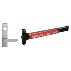 Rim-type exit device with touchbar style and lever outside trim, constructed in aluminum. Designed for doors up to 36 inches wide. ADA compliant for accessible egress in commercial and industrial applications.