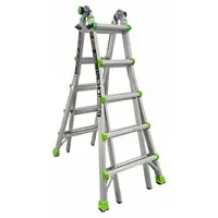 Aluminum staircase and extending multifunction ladder with six configurations for stairway access, extension work, and scaffolding. Supports 300 lb load capacity. Weighs 35 lb