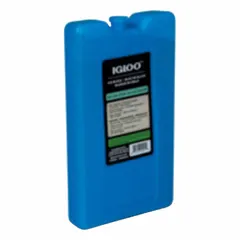 Solid gel ice pack in blue, measuring 5 11/16 inches overall length, 1 3/8 inches overall width, and 8 3/4 inches overall thickness. Designed for use in coolers, lunch boxes, and insulated bags to maintain cold temperatures during transport or storage.