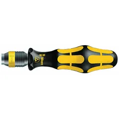 ESD-safe screwdriver handle for use with interchangeable bits. Constructed with stainless steel. Suitable for precision fastening tasks in environments requiring electrostatic discharge protection.