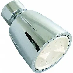 Fixed showerhead with a single spray pattern. Constructed of ABS plastic with a chrome finish. Designed for standard shower arm connections in residential and light commercial bathrooms.