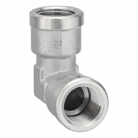 This 90° elbow is a threaded medium-pressure pipe fitting with 1/8 in female BSPP threads on both ends. Rated for a maximum operating pressure of 870 psi, it is used in fluid handling systems to change direction in piping runs