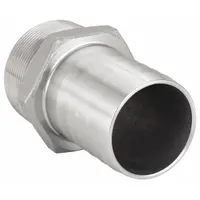 This 316 stainless steel rigid barbed hose fitting is designed for multipurpose air, water, and chemical transfer. It features a hose barb x NPT connection with male x male gender and a hex nipple grip. Suitable for connecting 1 1/2 in hose I.D. to NPT threaded pipes in industrial plumbing, pneumatic systems, and chemical processing lines