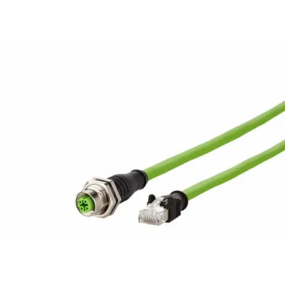 METZ CONNECT Ethernet Cable: Cat5e, RJ45 Male Straight x M12 Female Straight, 10 m Lg - M12 Connector to RJ45 Connector Cordsets