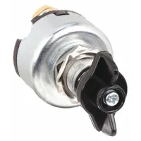 This knob-operated, in-line battery disconnect switch is designed for negative polarity 12V systems. It features copper contacts and is rated for 100 A continuous current with a 500 A surge capacity. Commonly used to prevent parasitic battery drain during storage or servicing in automotive, marine, and industrial equipment
