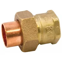 Cast bronze union for connecting and disconnecting two pipe sections without cutting the line. Cup end accepts 1-1/4 in CTS copper tube; FNPT end connects to 1-1/4 in female threaded pipe. Suitable for plumbing and HVAC systems requiring corrosion resistance in water and steam service