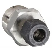 This single-ferrule stainless steel fitting from the CPI™ series connects 3/16 in OD tubing to a 1/8 in male NPT port. It features a compression x MNPT configuration and is compatible with CPI™ fitting brands. Used in instrumentation, hydraulic, and pneumatic systems for leak-free sealing and corrosion resistance