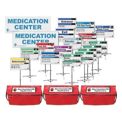 DISASTER MANAGEMENT SYSTEMS Mass Vaccination POD Flag and Banner Kit: 17 1/2 in Overall Wd - Incident & Triage Management Kits