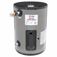 Compact commercial electric water heater with 10-gallon capacity, 3000 W power, and 208V single-phase operation. Height 22.87 inches. Designed for point-of-use installations such as under sinks or in break rooms where space is limited