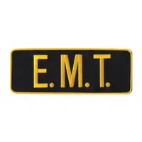 HEROS PRIDE Embroidered Patch: E. M. T., 11 in x 4 in, Black/Gold, Plastic, Sew-On, Back (MPN 10067)
