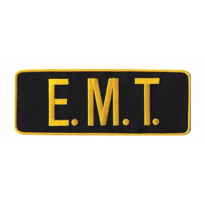 HEROS PRIDE Embroidered Patch: E. M. T., 11 in x 4 in, Black/Gold, Plastic, Sew-On - Embroidered Insignia