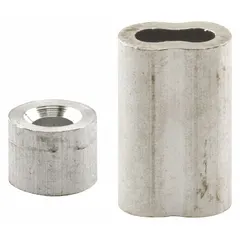 This aluminum ferrule and stop is used for cable termination and anchoring in industrial rigging, fencing, and mechanical systems. It measures 4 5/8 inches in overall height and 2 3/4 inches in overall width. Supplied as a single pair (1 PR).